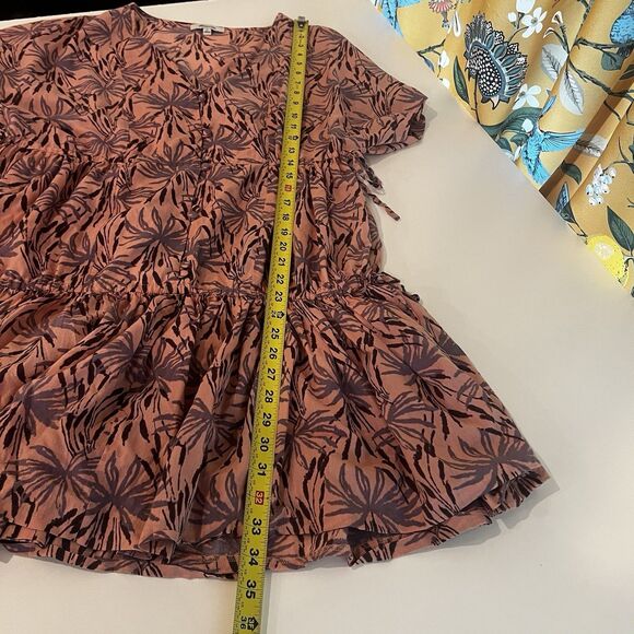 Madewell Dress Womens Pink Button Front Tiered Oasis Palms Mini Sz L Beach Chic - Picture 7 of 7